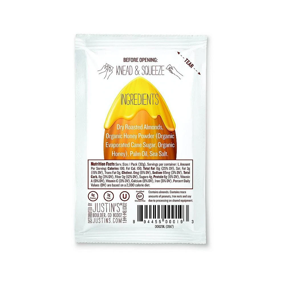 商品Justin's Nut Butter|Squeeze Pack - Almond Butter - Honey - Case of 10 - 1.15 oz.,价格¥189,第3张图片详细描述