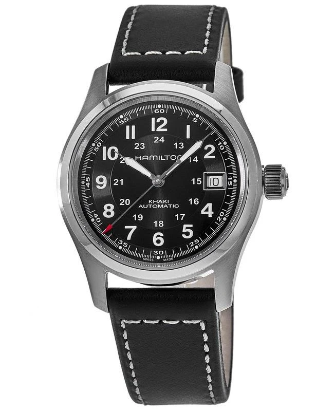 商品Hamilton|Hamilton Khaki Field Auto 38MM Black Dial Leather Strap Men's Watch H70455733,价格¥4434,第1张图片