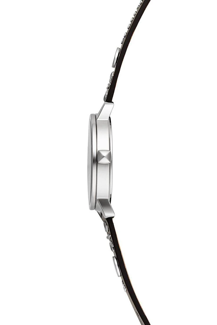 商品Rebecca Minkoff|BFFL银色配铆钉装饰黑色表带腕表，36MM,价格¥555,第3张图片详细描述