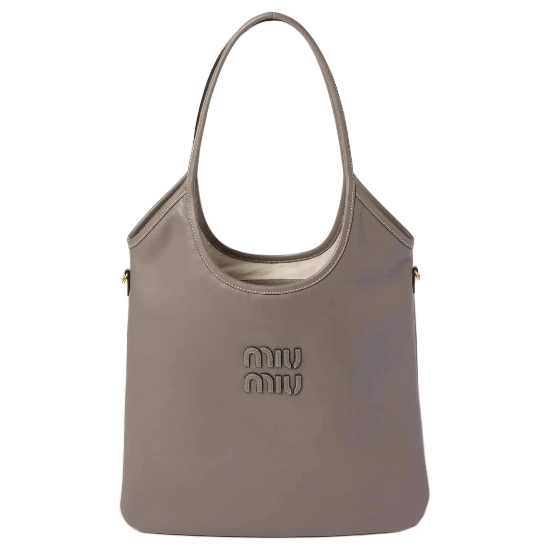 商品[国内直发] Miu Miu|缪缪 IVY 品牌字母标志内部拉链袋 牛皮革 托特包Tote包购物袋单肩手提包 女款 泥灰色,价格¥16634,第1张图片