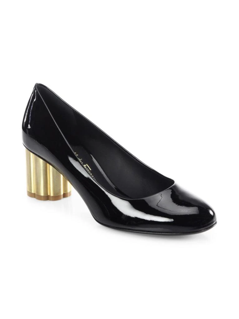 商品Salvatore Ferragamo|Lucca Patent Leather Flower Heel Pumps,价格¥2676,第2张图片详细描述