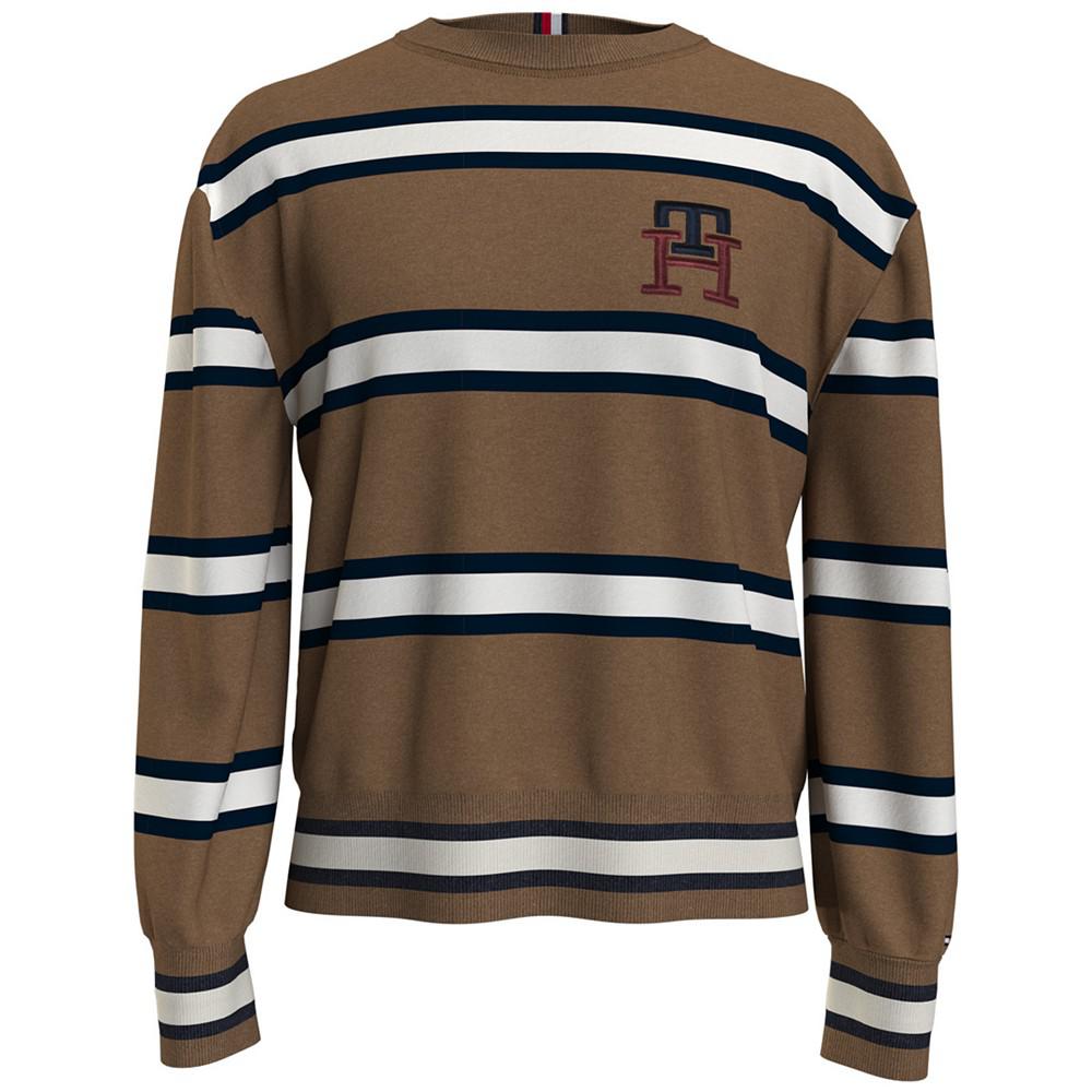 Men's Wool Stripe Embroidered Logo Crewneck Sweater商品第1张图片规格展示