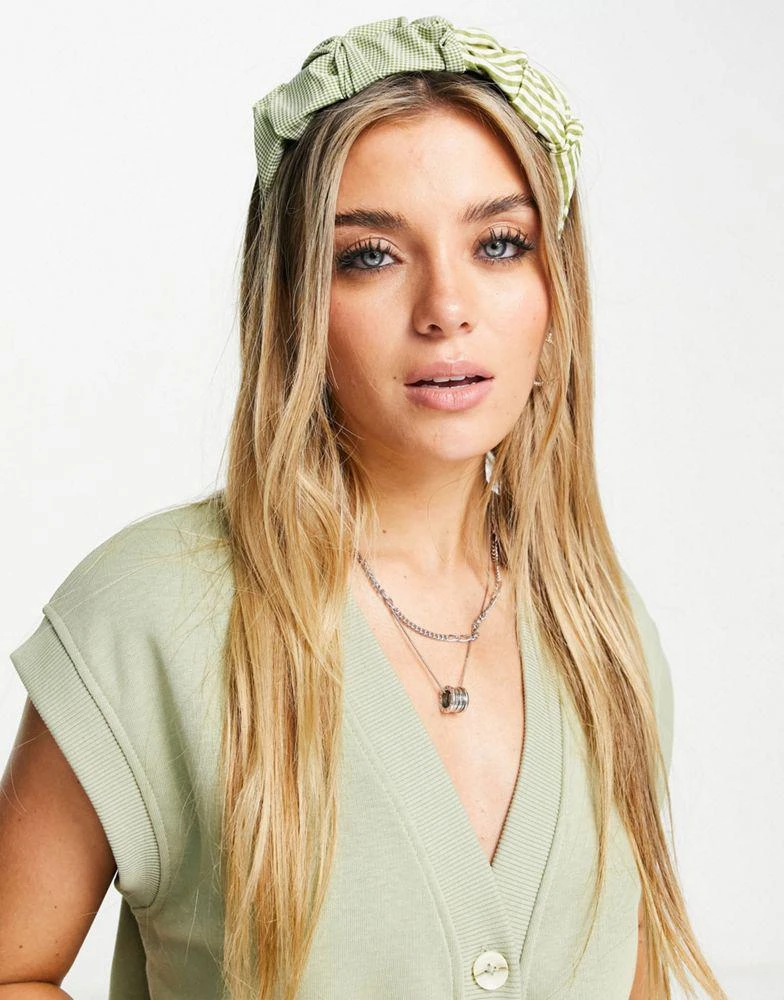 商品Topshop|Topshop mixed gingham ruched headband in green,价格¥55,第4张图片详细描述