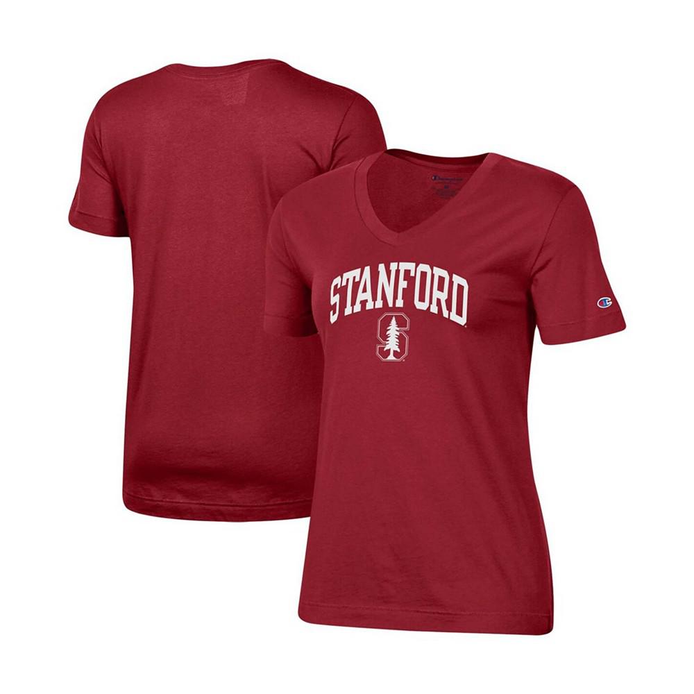 Women's Cardinal Stanford Cardinal University Arch Logo V-Neck T-shirt商品第1张图片规格展示