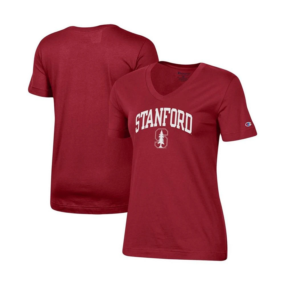 商品CHAMPION|Women's Cardinal Stanford Cardinal University Arch Logo V-Neck T-shirt,价格¥262,第1张图片