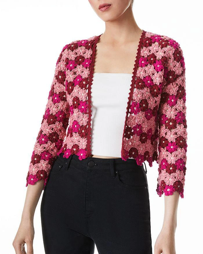 商品Alice + Olivia|Anderson Crochet Flower Cropped Cardigan,价格¥1334,第1张图片