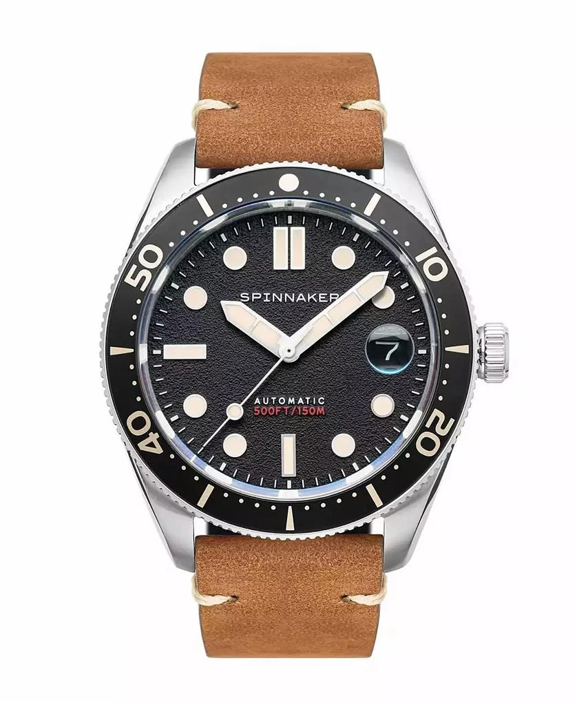 商品Spinnaker|Men's Croft Mid-Size Automatic Anchor Black with Brown Genuine Leather Strap Watch,价格¥1765,第1张图片