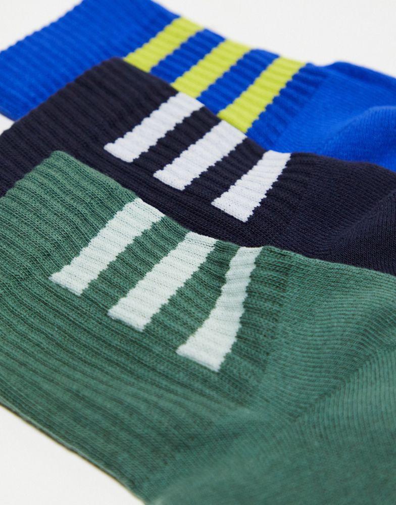 adidas Training 3 pack 3-stripe crew socks in khaki, navy and mid blue商品第4张图片规格展示