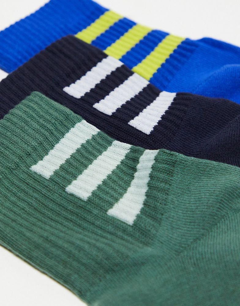 商品Adidas|adidas Training 3 pack 3-stripe crew socks in khaki, navy and mid blue,价格¥114,第4张图片详细描述