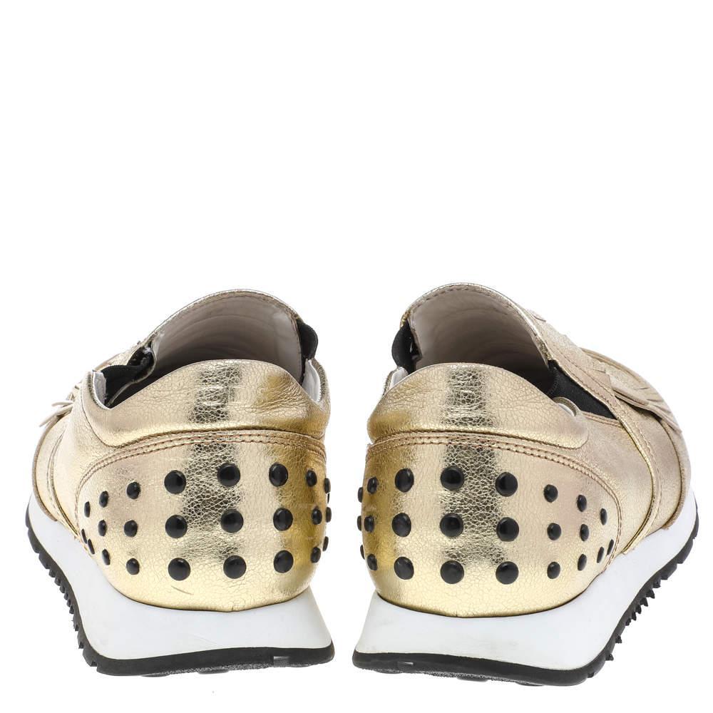 商品[二手商品] Tod's|Tod's Gold Leather Fringe Detail Low Top Sneakers Size 39,价格¥2527,第7张图片详细描述