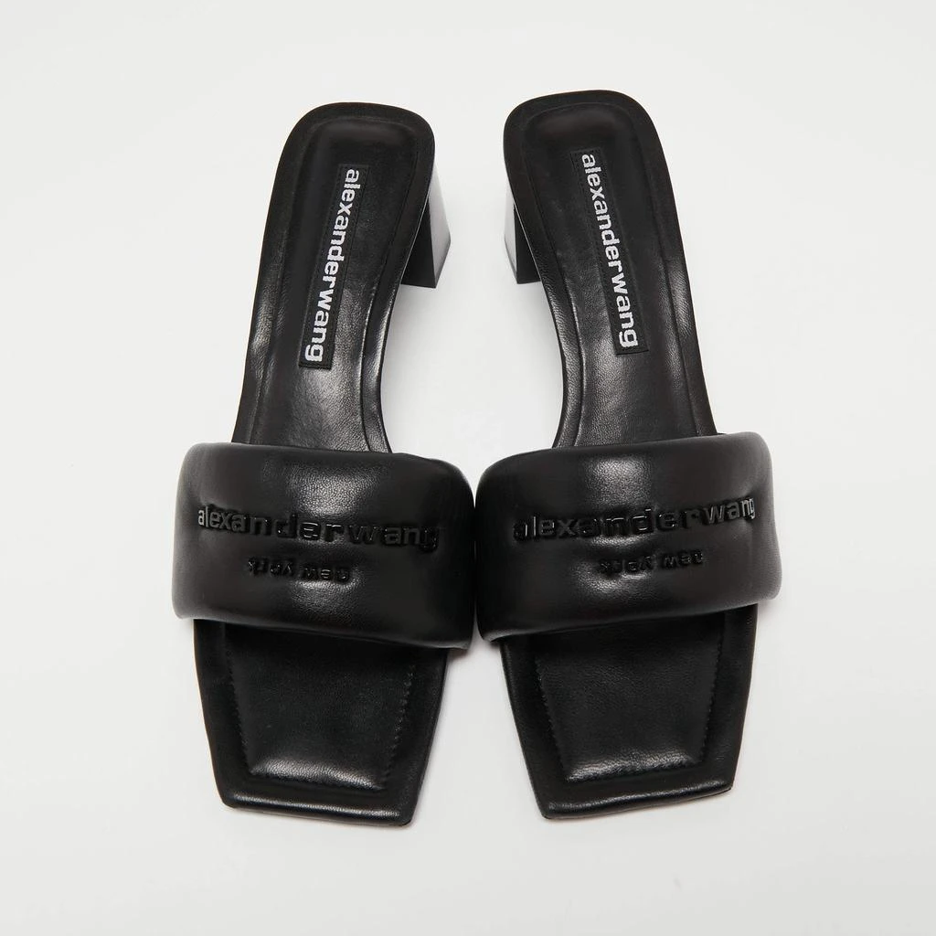 商品[二手商品] Alexander Wang|Alexander Wang Black Leather Anya Logo Slide Sandals Size 39.5,价格¥1470,第3张图片详细描述