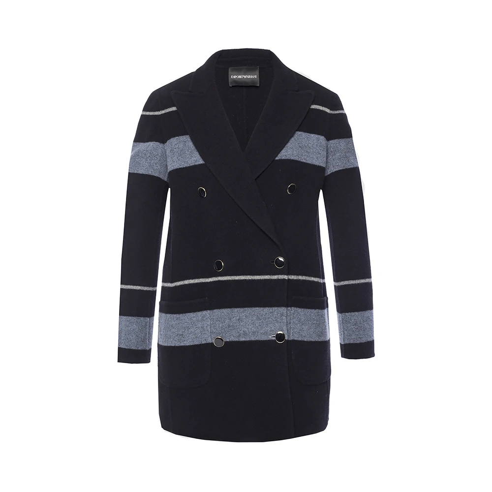 商品Emporio Armani|EMPORIO ARMANI 女士条纹羊毛大衣 1NL37T-19939-099,价格¥3864,第1张图片