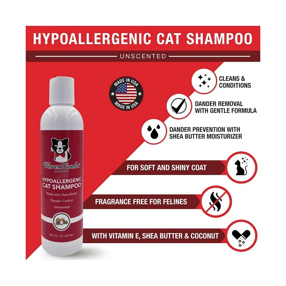 商品Warren London|Hypoallergenic Cat Shampoo and Conditioner by | Cat Bath with Shea Butter to Moisturize Dry Skin | Made In USA,价格¥90,第3张图片详细描述
