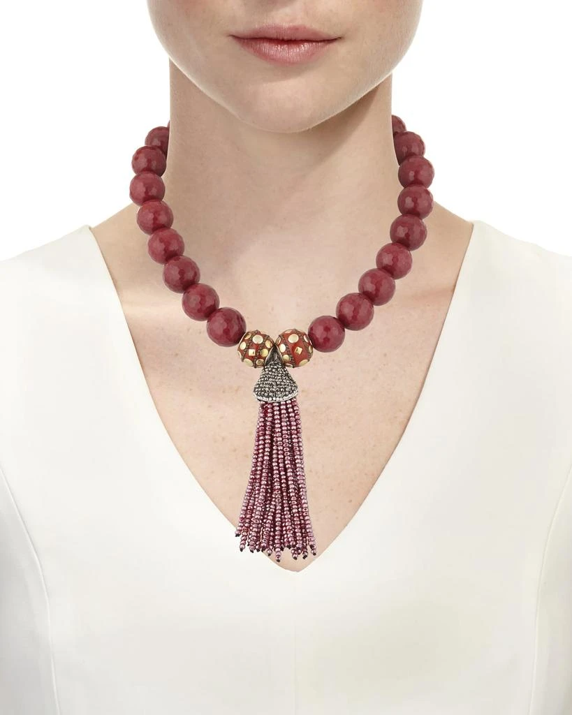 商品Devon Leigh|Jade Bead Necklace w/ Crystal Tassel,价格¥2910,第2张图片详细描述