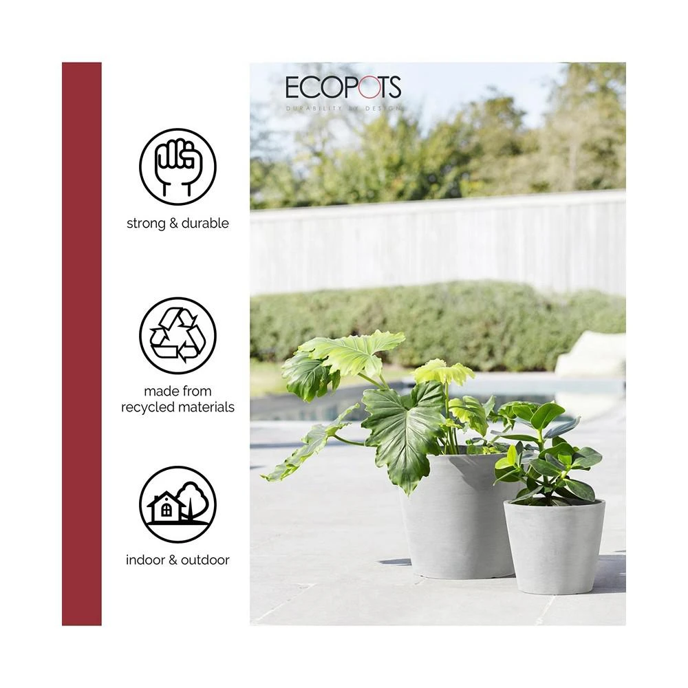 商品ECOPOTS|Amsterdam Round Plastic Flower Pot, White Grey, 12",价格¥249,第3张图片详细描述