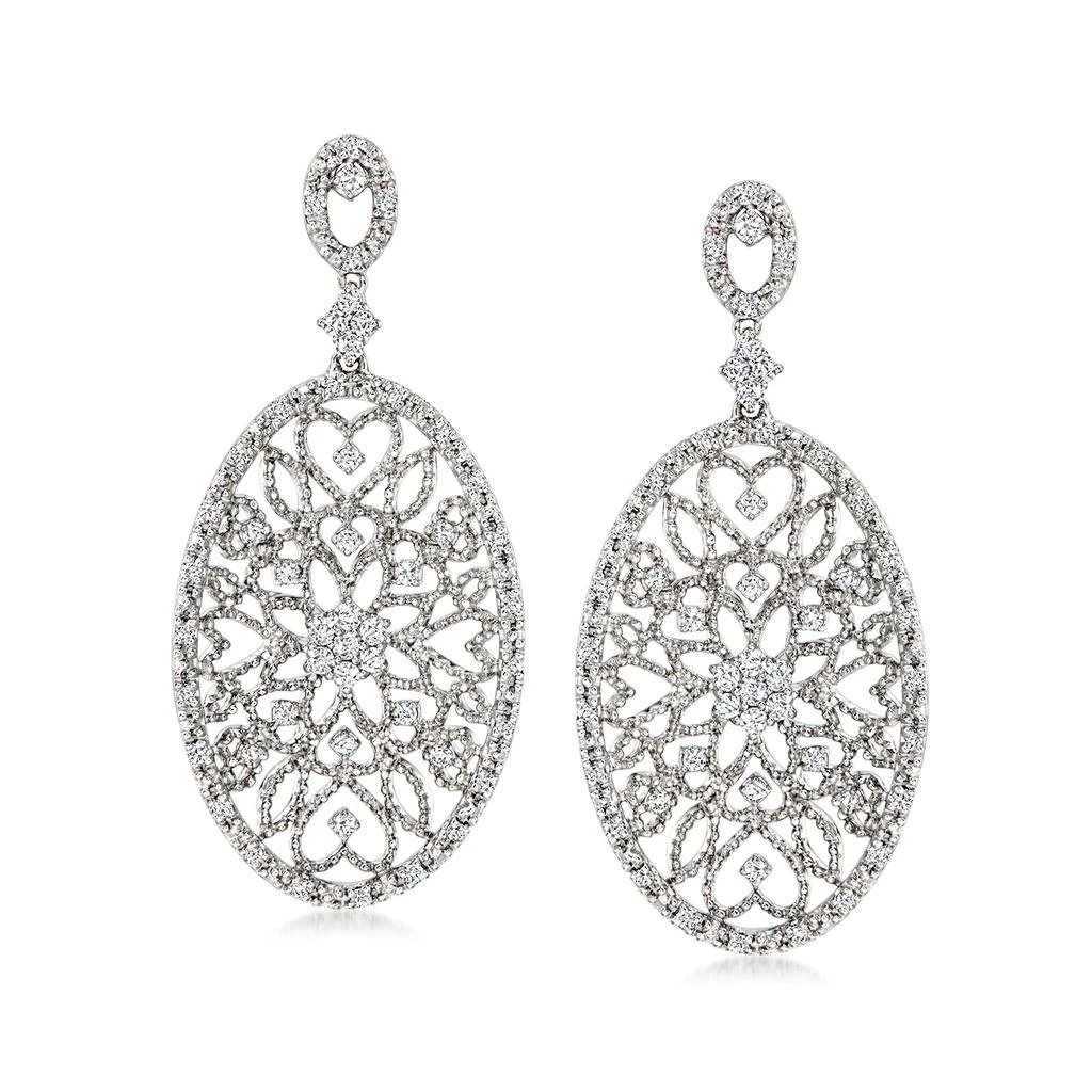 商品Ross-Simons|Diamond Floral Filigree Drop Earrings in 14kt White Gold,价格¥6747,第1张图片