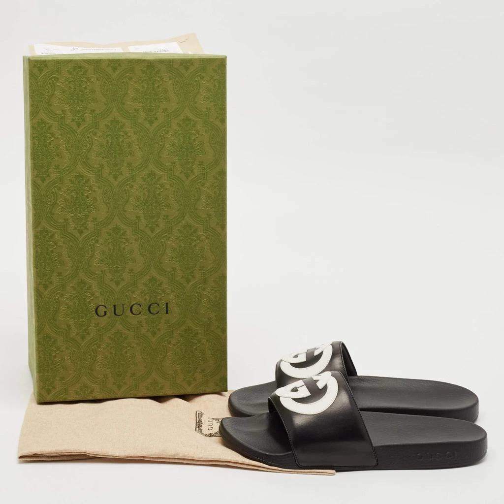 Gucci Black/White Leather Interlocking G Pool Slides Size 42 商品