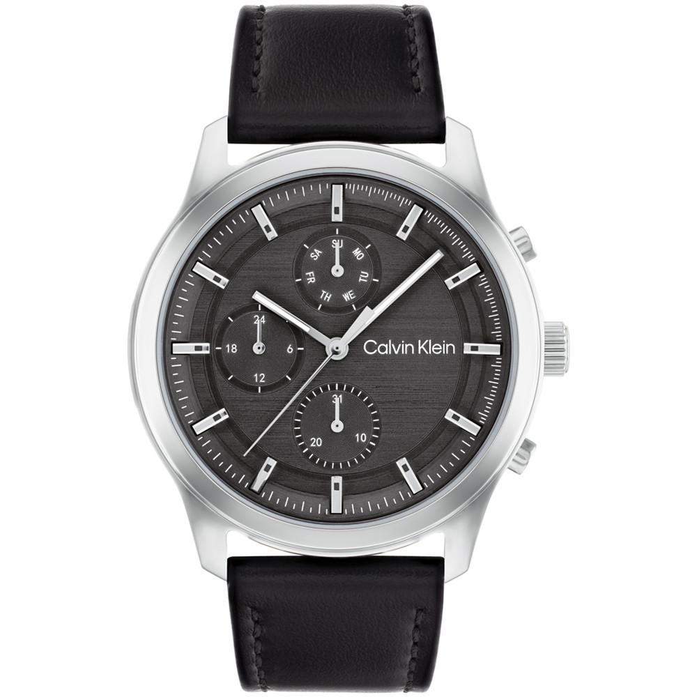 Men's Black Leather Strap Watch 44mm商品第1张图片规格展示