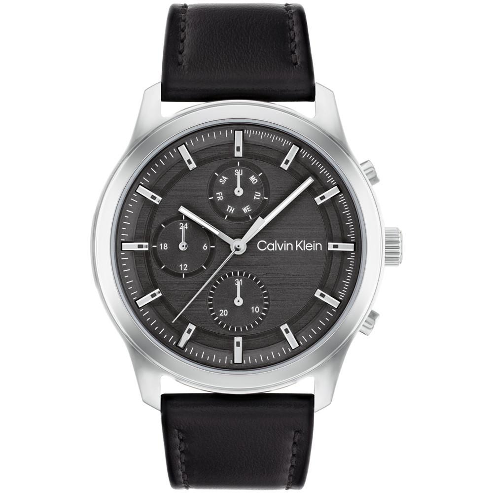 商品Calvin Klein|Men's Black Leather Strap Watch 44mm,价格¥1253,第1张图片