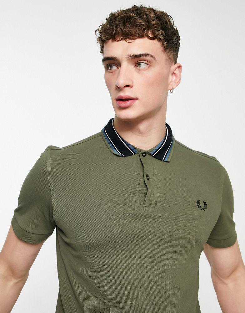 Fred Perry medal stripe polo shirt in khaki商品第2张图片规格展示