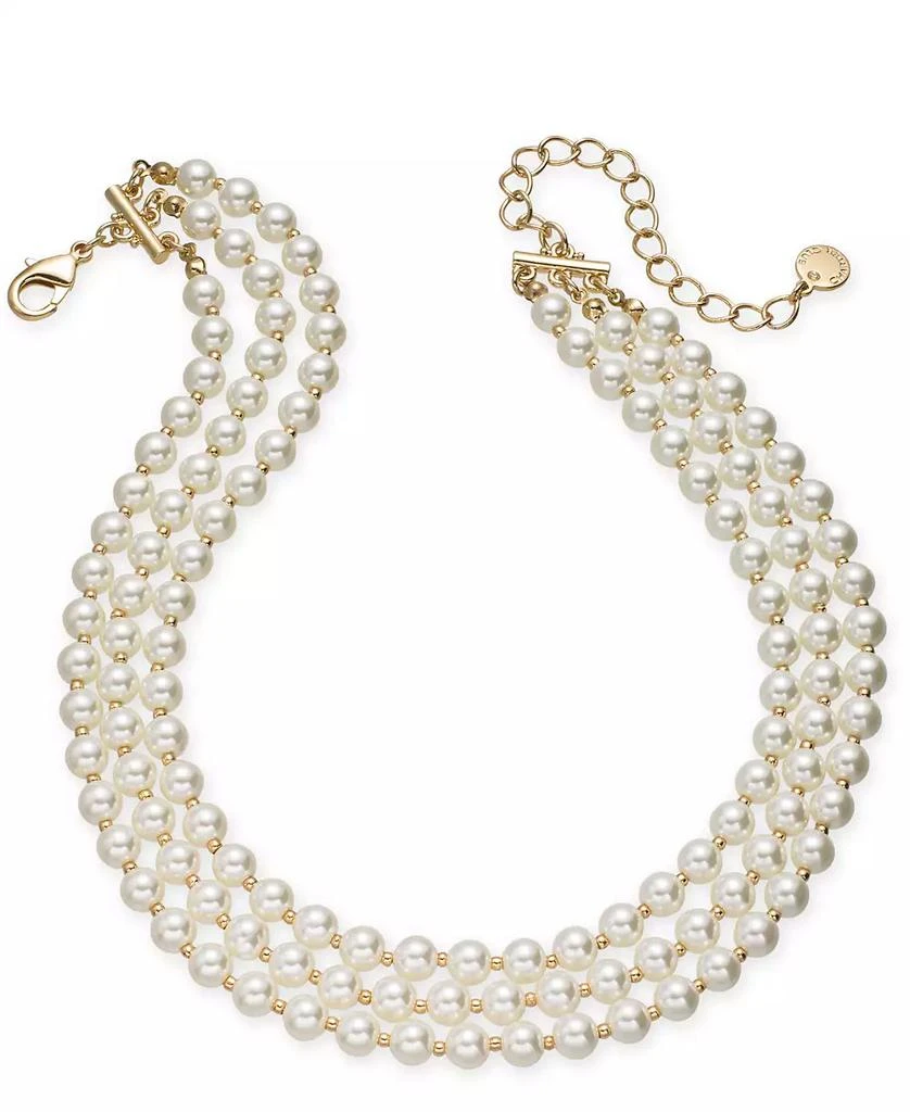 商品Charter Club|Gold-Tone Imitation Pearl Triple-Row Choker Necklace, 16" + 2" extender, Created for Macy's,价格¥151,第1张图片