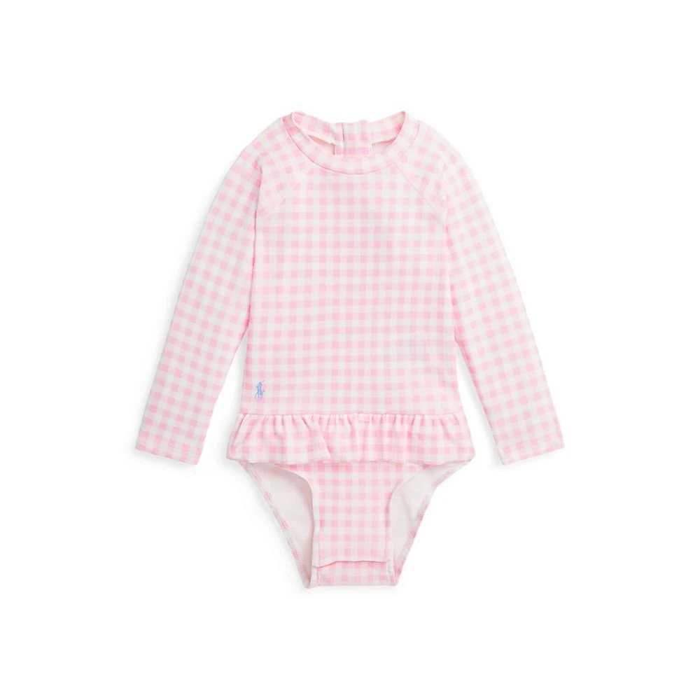 商品Ralph Lauren|Baby Girls Gingham Ruffled One Piece Rash Guard Swimsuit,价格¥312,第1张图片