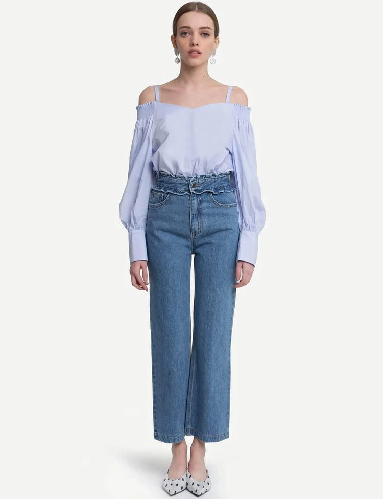 商品Pixie Market|Luna Blue Off The Shoulder Shirt,价格¥843,第1张图片