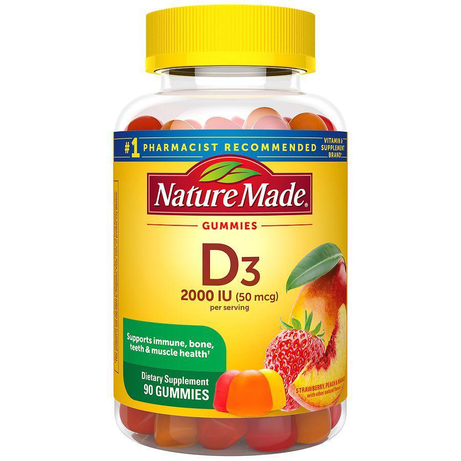 商品Nature Made|Vitamin D3 2000 IU (50 mcg) Gummies Strawberry, Peach & Mango,价格¥115,第1张图片