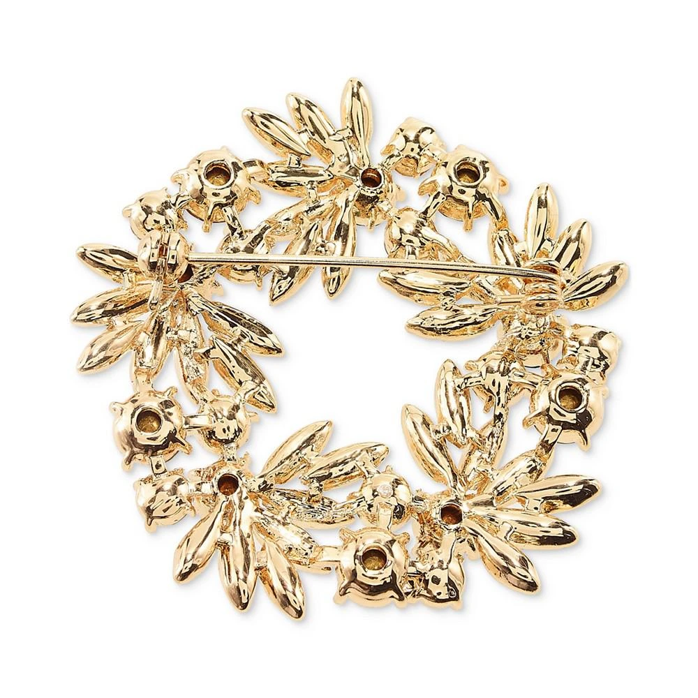 商品Holiday Lane|Gold-Tone Multicolor Crystal Wreath Pin, Created for Macy's,价格¥55,第2张图片详细描述