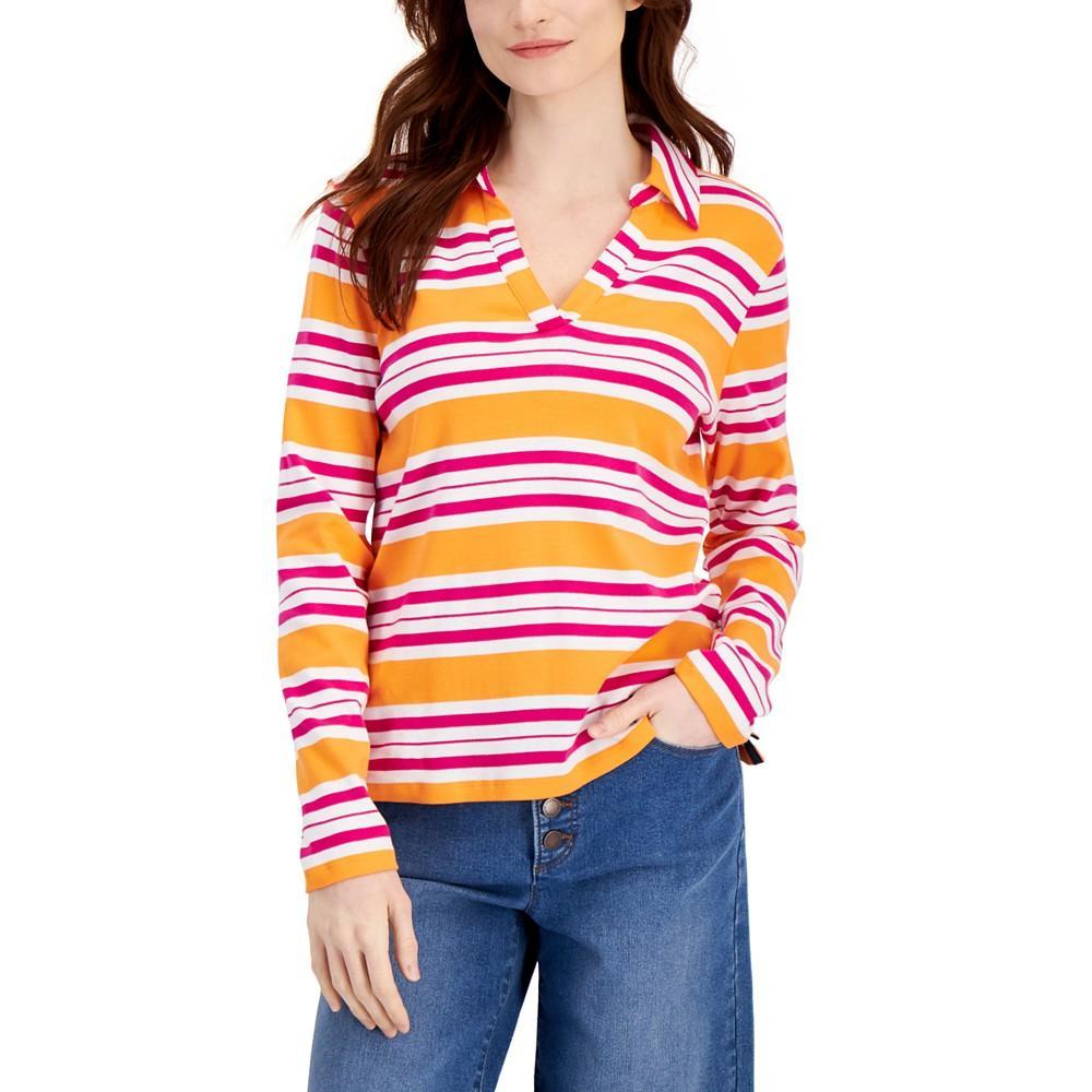 商品Charter Club|Women's Striped Johnny-Collar Top, Created for Macy's,价格¥34,第1张图片