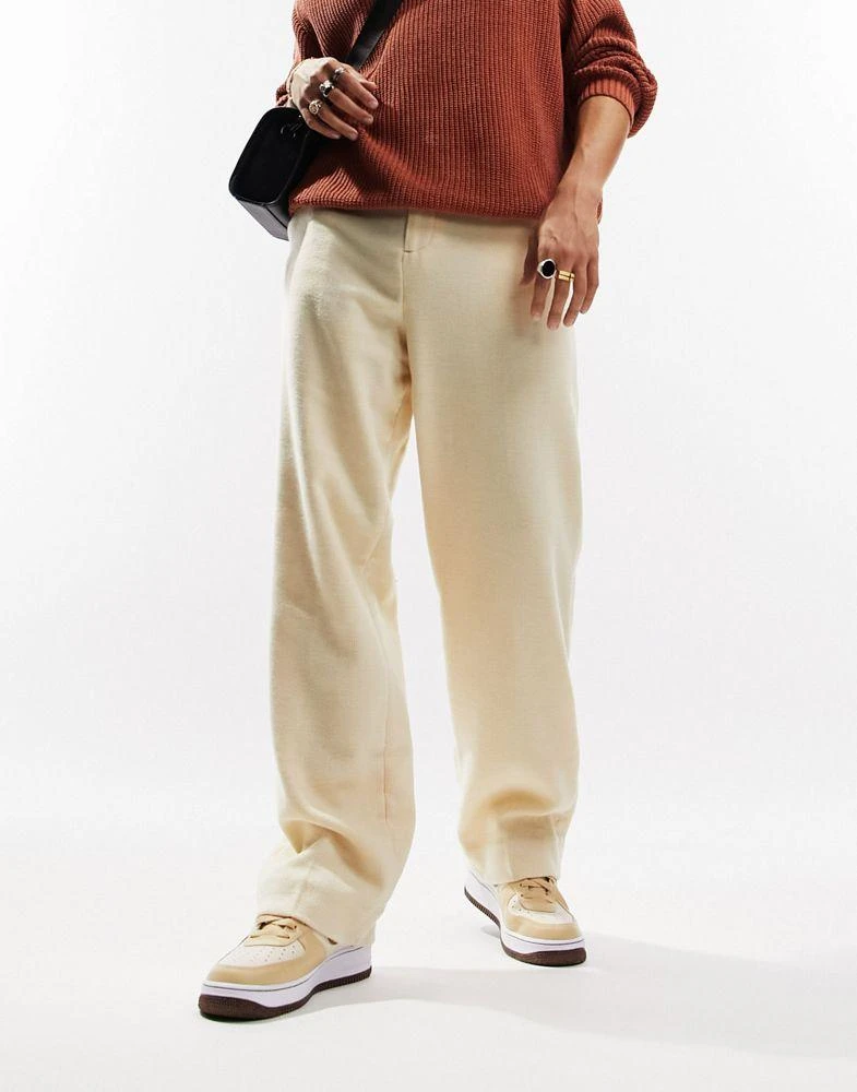 商品ASOS|ASOS DESIGN smart wide wool mix trousers in stone puppytooth,价格¥332,第1张图片