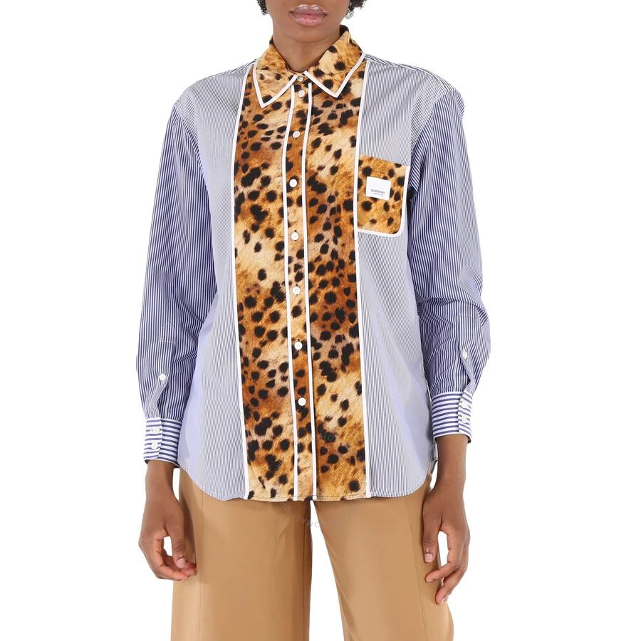 商品Burberry|Ladies Navy Stripe Aida Spotted Monkey Print Shirt,价格¥3485,第1张图片