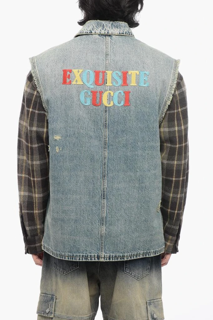 商品Gucci|Gucci Denim Jacket With Checkered Wool Sleeves,价格¥15659,第2张图片详细描述