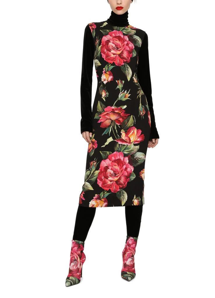商品Dolce & Gabbana|玫瑰印花软缎中长连衣裙,价格¥10271,第2张图片详细描述