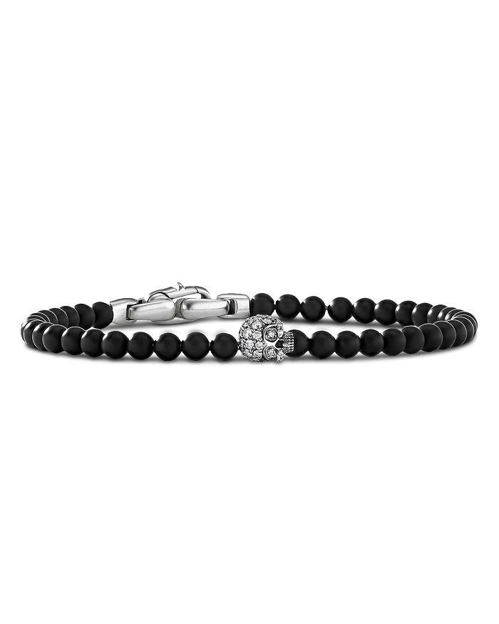 商品David Yurman|Sterling Silver Memento Mori Onyx & Diamond Skull Bead Bracelet,价格¥11162,第1张图片详细描述