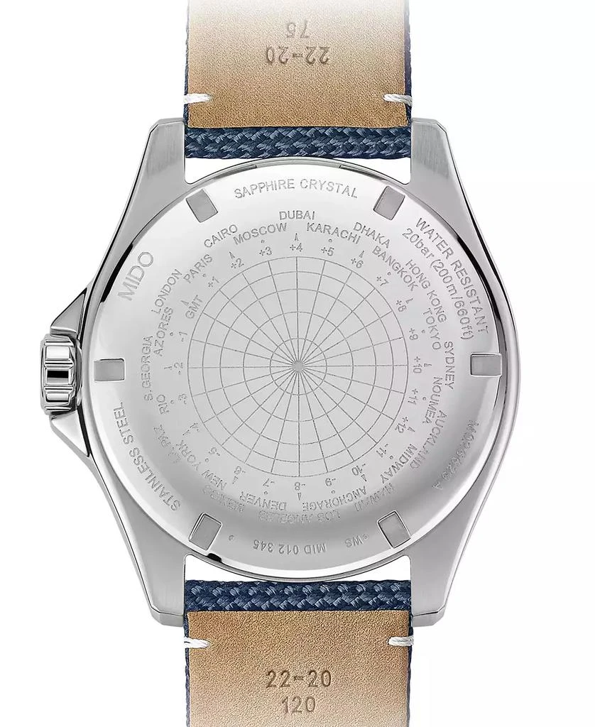 商品MIDO|Men's Swiss Automatic Ocean Star GMT Blue Fabric Strap Watch 44mm,价格¥9495,第2张图片详细描述