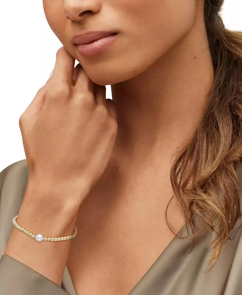 商品Macy's|Cultured Freshwater Pearl (8-8.5mm) & Bead Bracelet in 14k Yellow Gold,价格¥11795,第2张图片详细描述