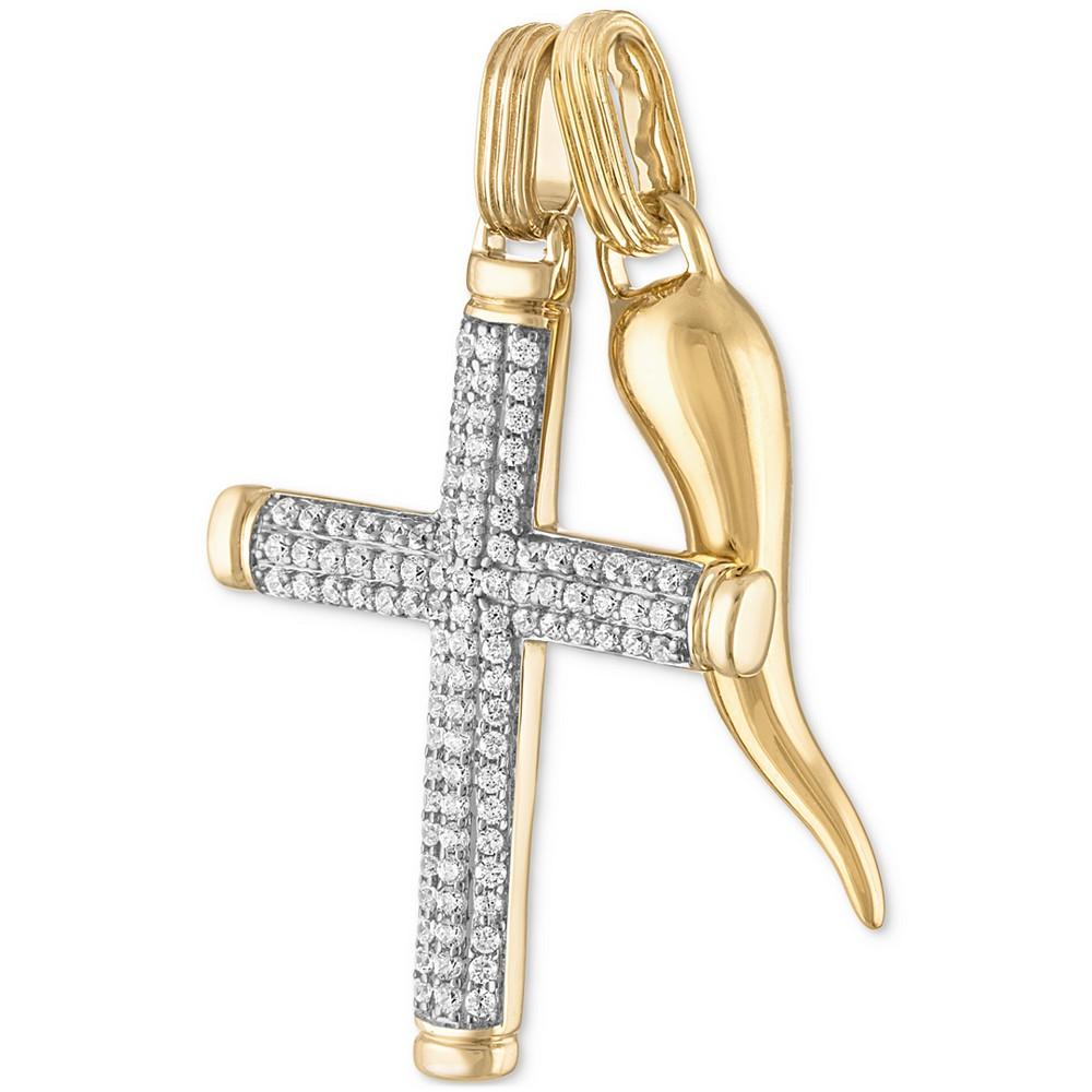 2-Pc. Set Cubic Zirconia Cross and Horn Pendants in 14k Gold-Plated Sterling Silver, Created for Macy's商品第2张图片规格展示