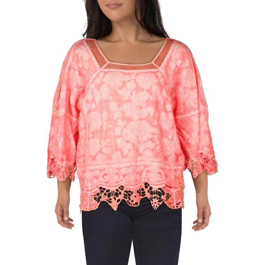 商品Democracy|Democracy Womens Plus Cotton Crochet Trim Top,价格¥99,第1张图片