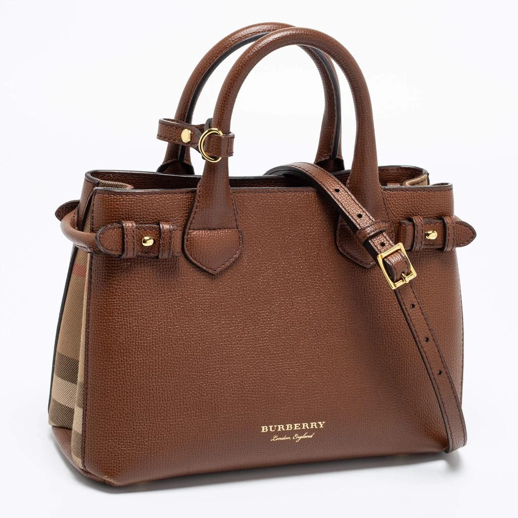 商品[二手商品] Burberry|Burberry Brown Leather and House Check Fabric Small Banner Tote,价格¥5787,第3张图片详细描述