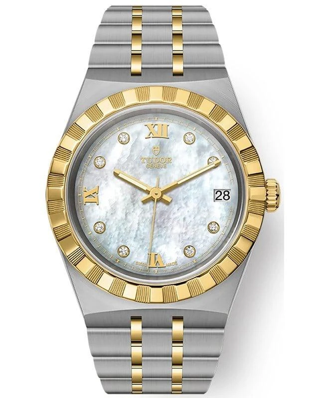 商品Tudor|Tudor Royal Mother of Pearl Diamond Dial Stainless Steel and Yellow Gold Unisex Watch M28403-0007,价格¥34330,第1张图片