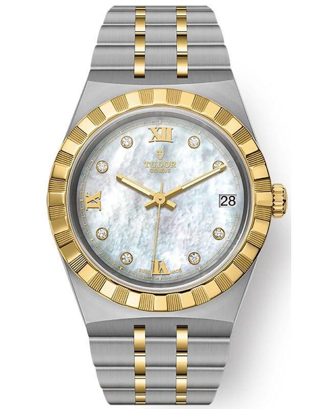 商品Tudor|Tudor Royal Mother of Pearl Diamond Dial Stainless Steel and Yellow Gold Unisex Watch M28403-0007,价格¥28329,第1张图片