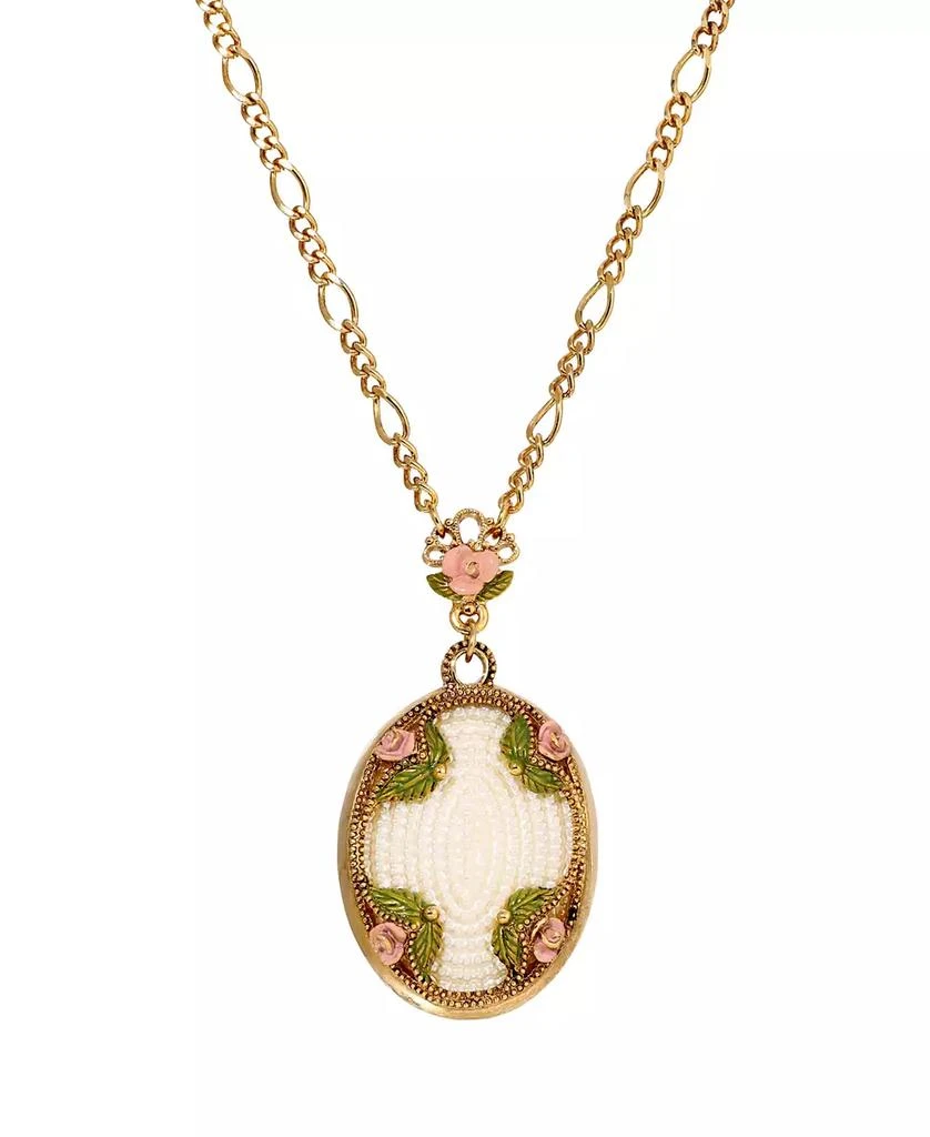 商品2028|Imitation Pearl Pink Enamel Flower Long Pendant Necklace,价格¥561,第1张图片