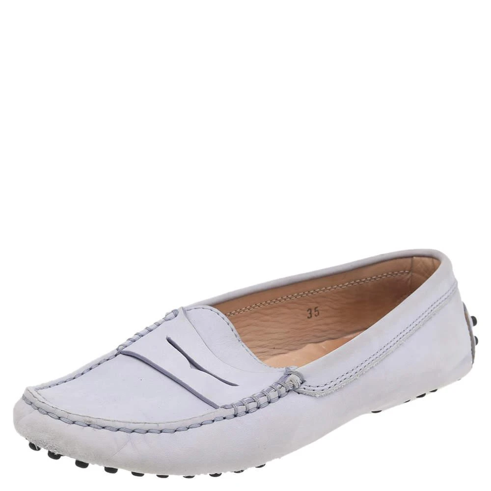 商品[二手商品] Tod's|Tod's Grey Nubuck Leather Penny Slip On Loafers Size 35,价格¥1434,第1张图片