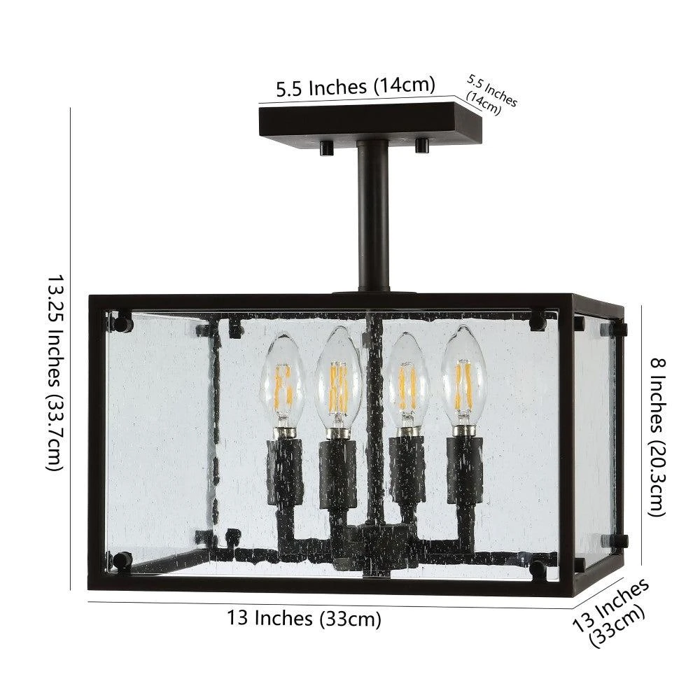 商品JONATHAN Y|Paysan 13" 4-Light Iron/Seeded Glass Rustic Farmhouse LED Flush Mount,价格¥1169,第5张图片详细描述