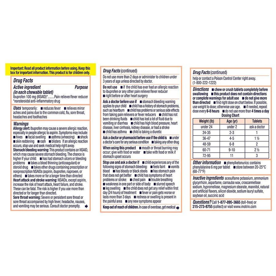 商品Children's Motrin|Dye-Free Ibuprofen Chewable Tablets Grape,价格¥82,第5张图片详细描述
