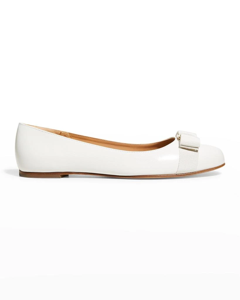 商品Salvatore Ferragamo|Varina 22 Bow Leather Ballet Flats,价格¥3255,第1张图片