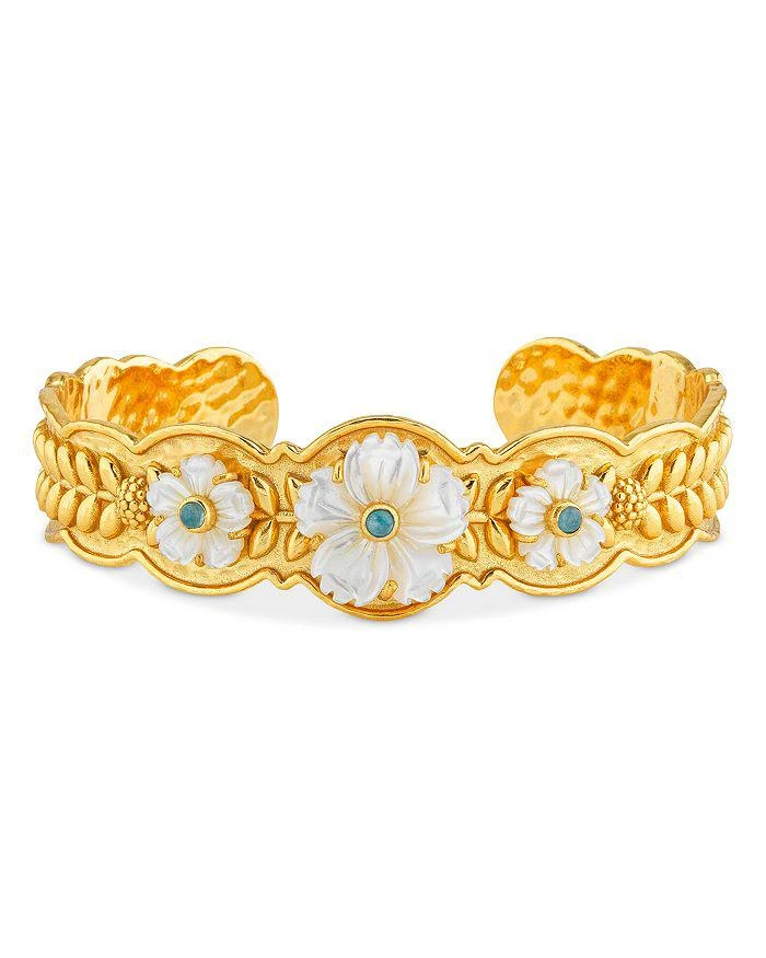 商品Capucine De Wulf|Villandry Dyed Jade & Mother Of Pearl Fleur Scalloped Cuff Bracelet in 18K Gold Plated,价格¥1436,第1张图片详细描述