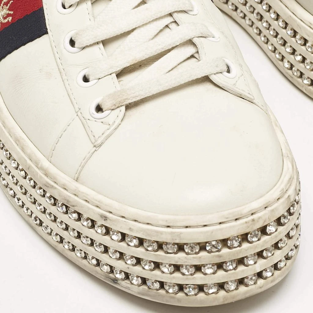Gucci White Leather Embroidered Bee Crystal Embellished Platform New Ace Sneakers Size 39.5 商品