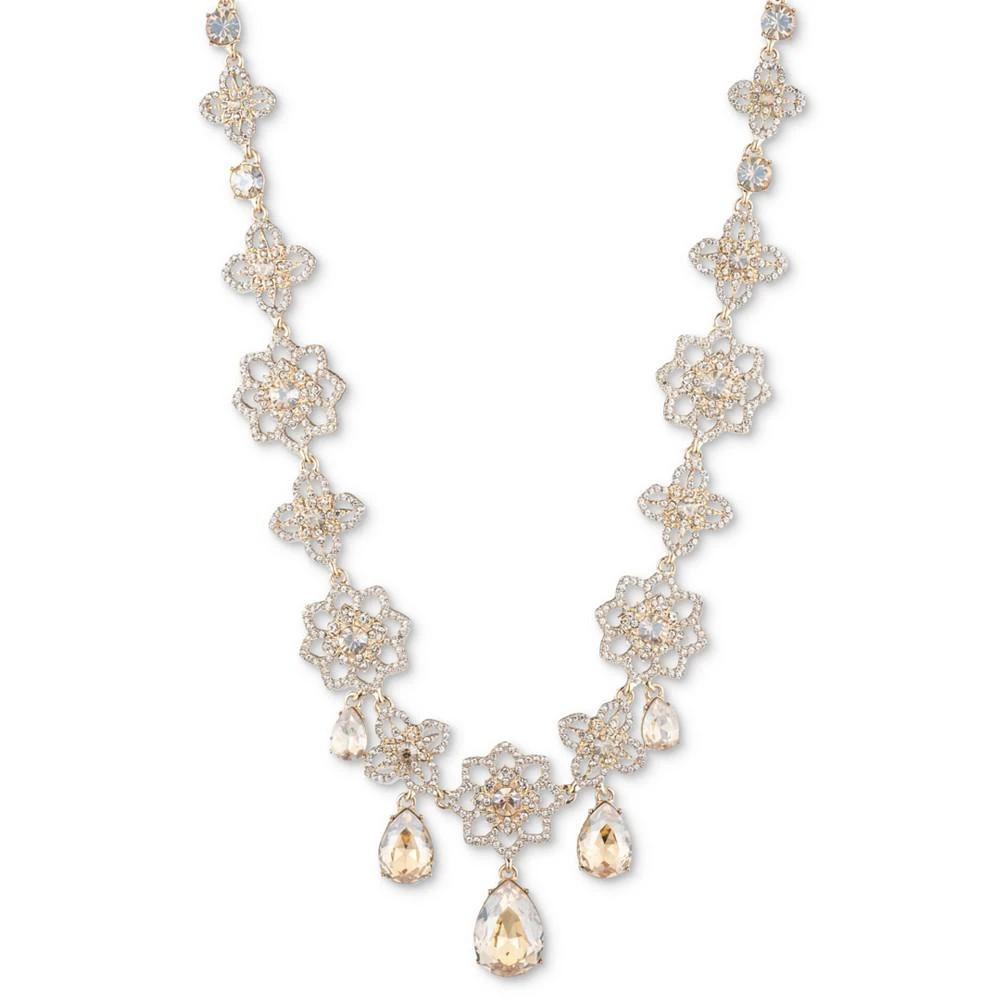 商品MARCHESA|Gold-Tone Crystal Openwork Flower Statement Collar Necklace, 16" + 3" extender,价格¥655,第1张图片